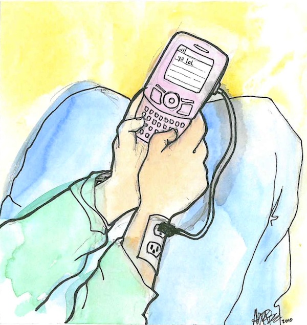 Can hypertexting teens stop the potentially addictive or academically harmful activity? Art credit: Alex Phelps/The Foothill Dragon Press.